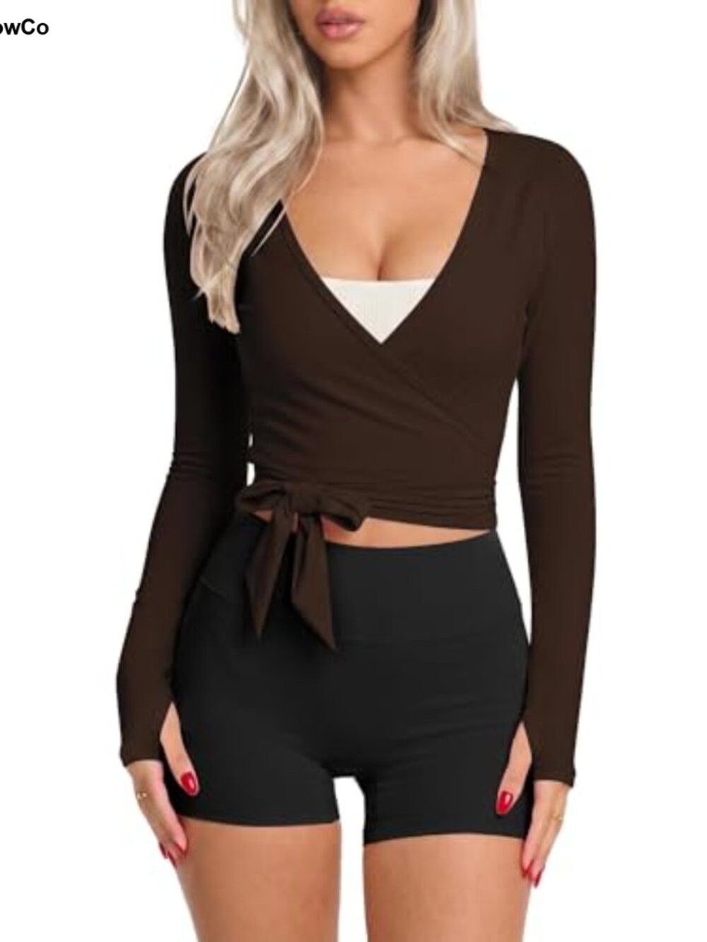 Women's Long Sleeve Ballet Wrap Top, Yoga Pilates Gym Shirt, Cropped V-Neck